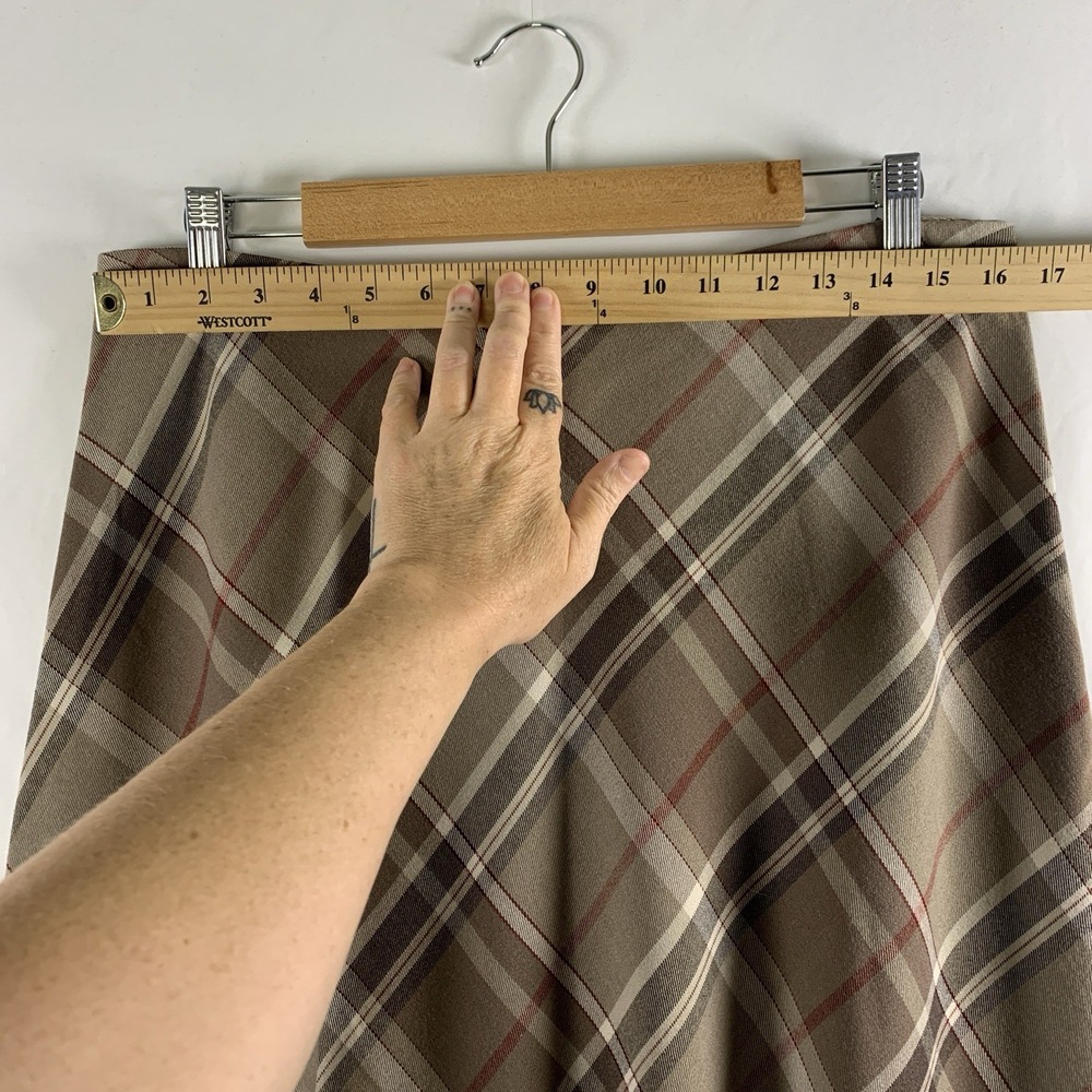 Womens Bias Tartan Plaid Midi Skirt Sz 14 Brown Academia Countryside Heritage - Picture 5 of 11
